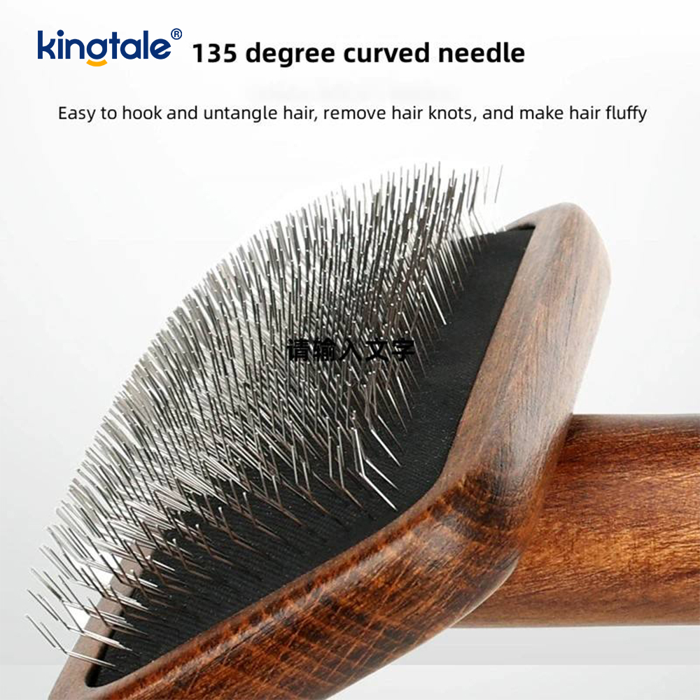 Peigne pour animaux de compagnie, broches en acier inoxydable, corps en bois de hêtre