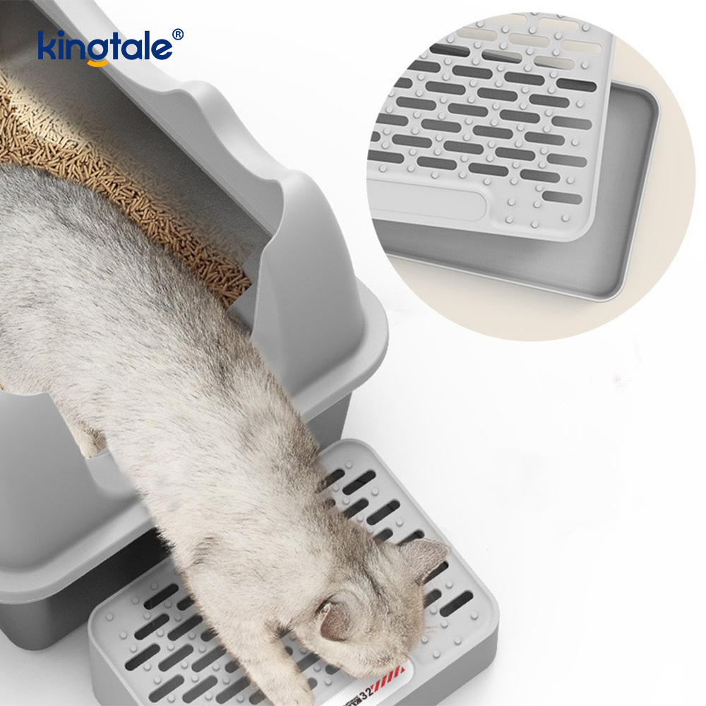 Bac à litière pour chat en acier inoxydable avec pédale, bac à litière en métal à côtés hauts, jamais