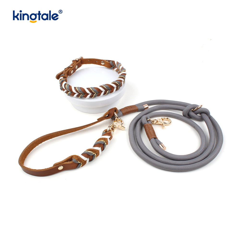 Colliers et laisses pour animaux de compagnie en cuir véritable Ensemble collier et laisse en corde pour chien