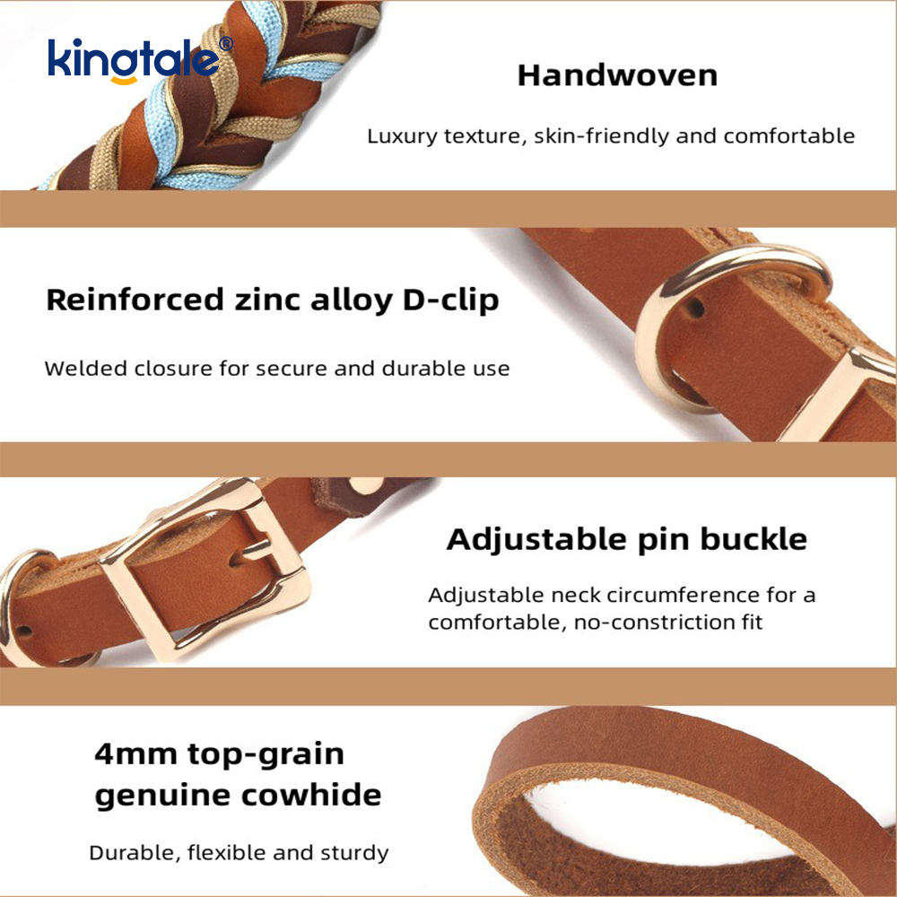 Colliers et laisses pour animaux de compagnie en cuir véritable Ensemble collier et laisse en corde pour chien