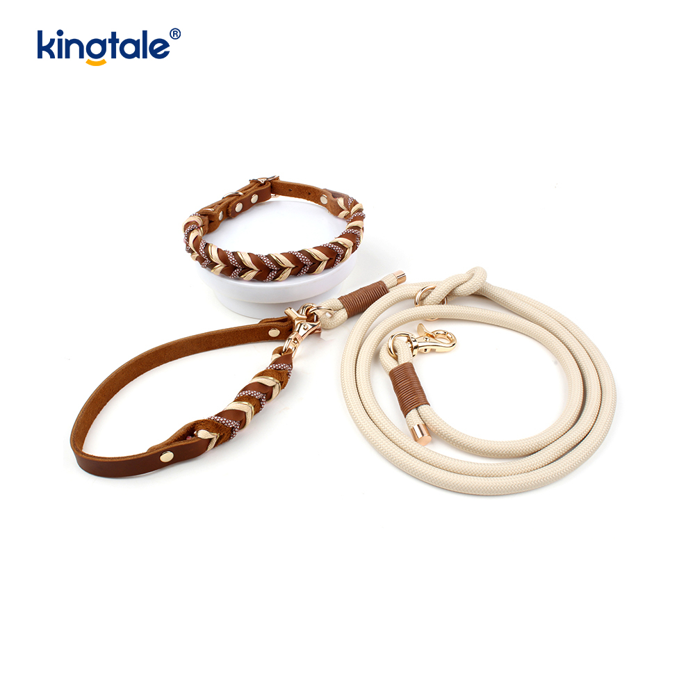 Colliers et laisses pour animaux de compagnie en cuir véritable Ensemble collier et laisse en corde pour chien