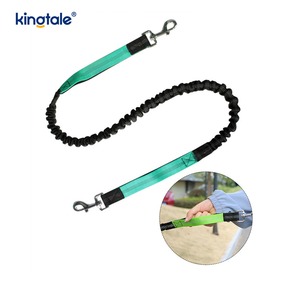 Laisse pour animaux de compagnie double course élastique réfléchissante avec pochette à fermeture éclair