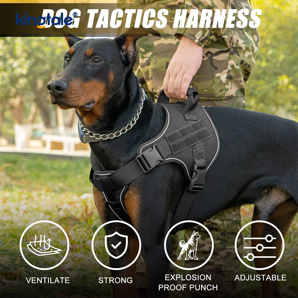 Harnais tactique réfléchissant sans traction pour chien, robuste, pour grands chiens