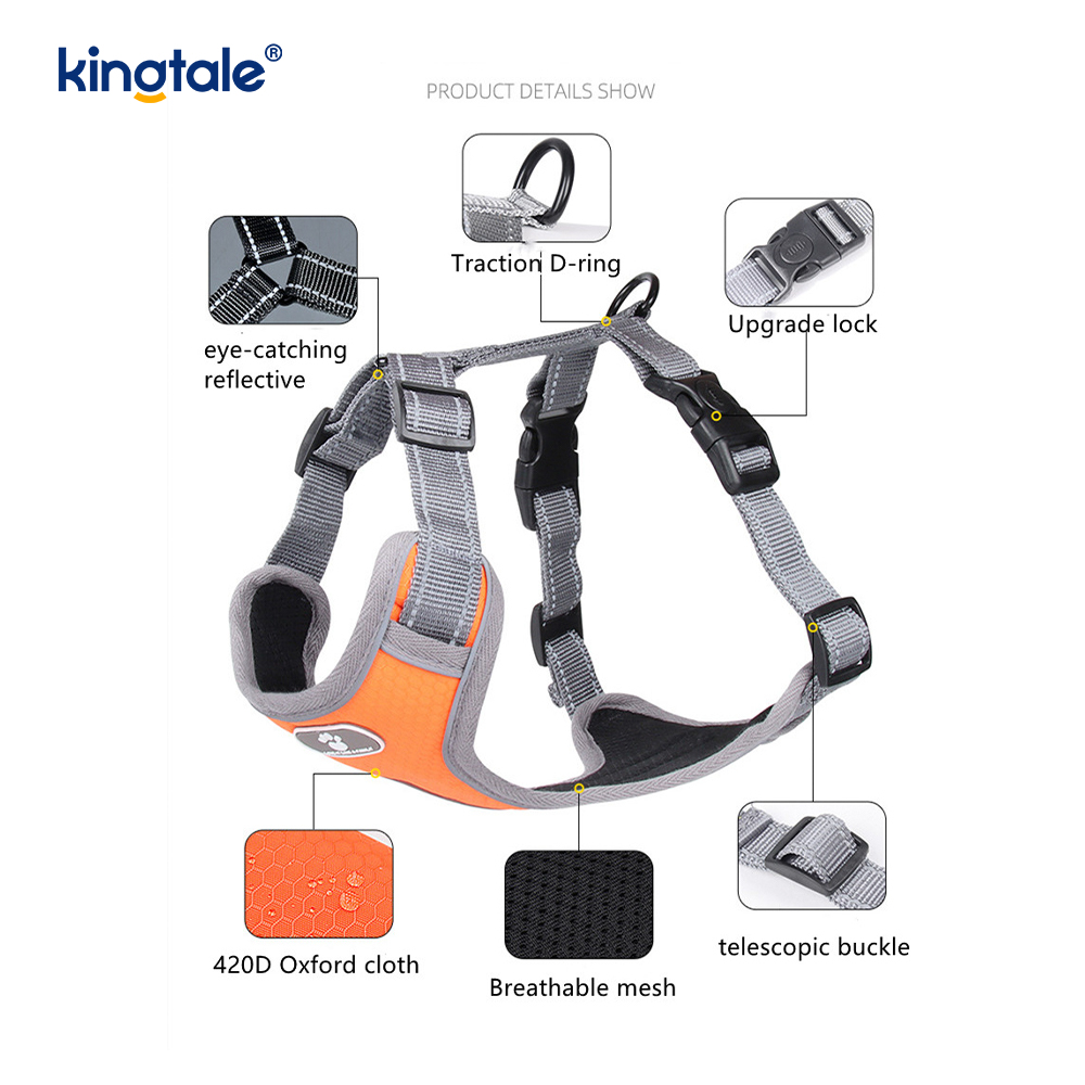Harnais réfléchissant pour chien, réglable, doux et rembourré, sans traction, gilet Oxford pour chien