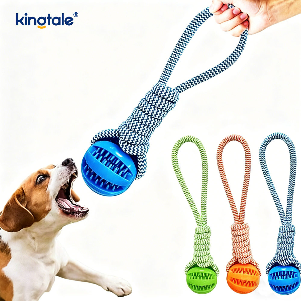 Jouet pour animaux de compagnie, boule de distribution de friandises en caoutchouc, corde de chanvre tirée à la main, nettoyage des dents