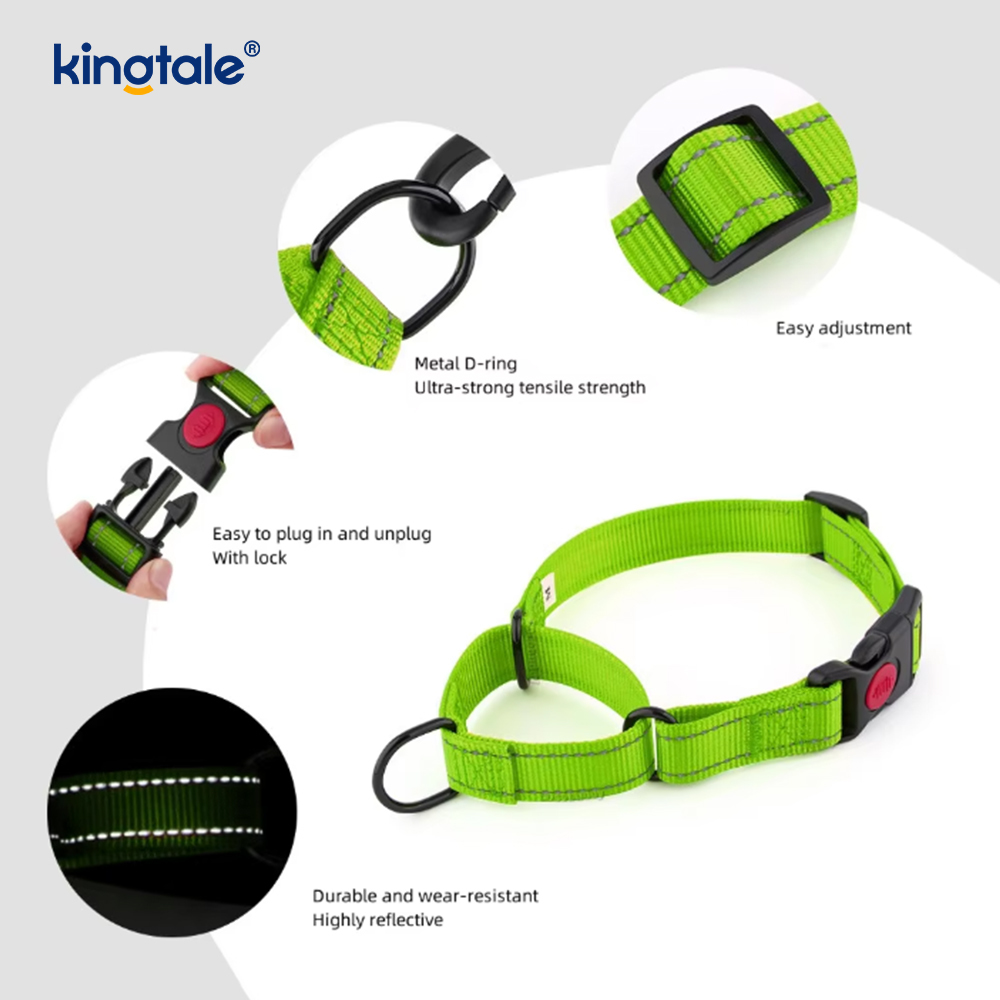 Collier pour chien Martingale en nylon réglable réfléchissant sans traction à dégagement rapide