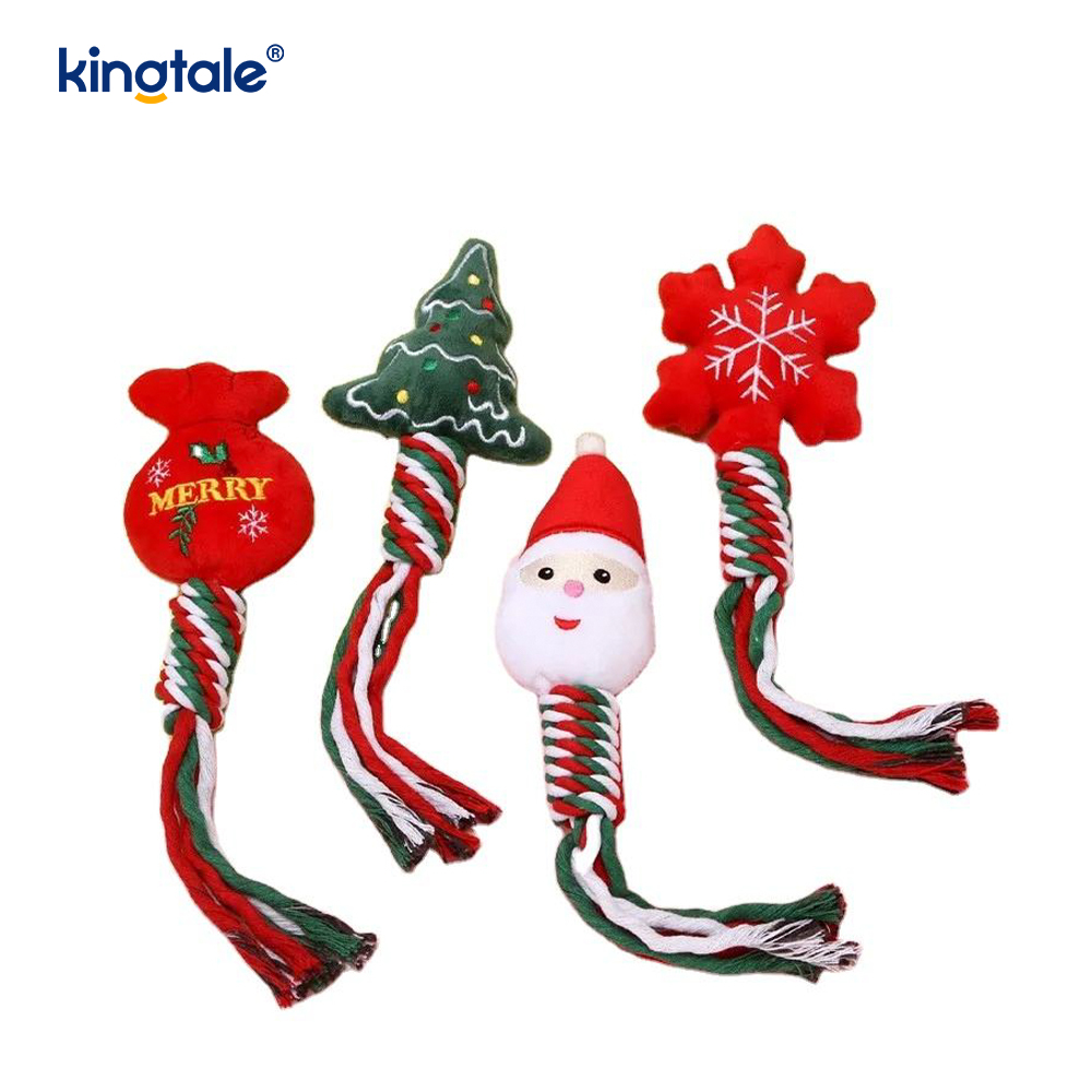 Jouet en peluche de Noël pour animaux de compagnie avec anneau de dentition en corde de coton