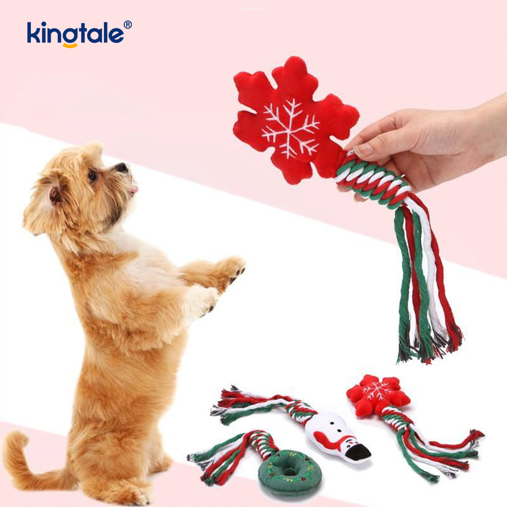Jouet en peluche de Noël pour animaux de compagnie avec anneau de dentition en corde de coton