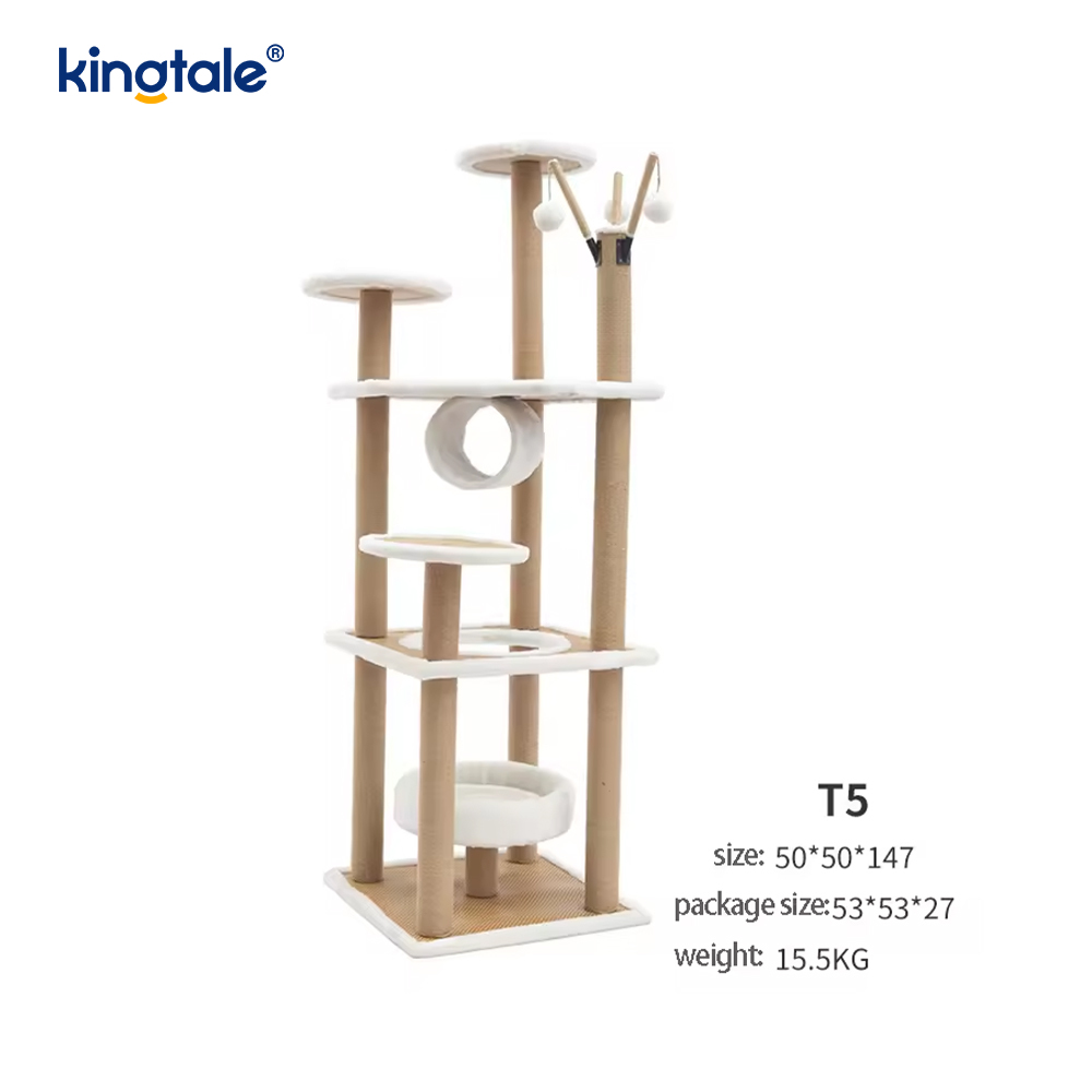 Arbre à chat en sisal naturel, grande tour à chat, condo à plusieurs niveaux en peluche