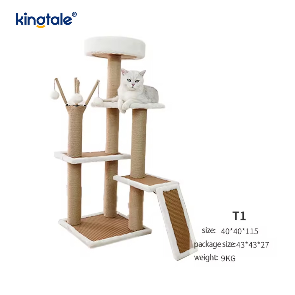 Arbre à chat en sisal naturel, grande tour à chat, condo à plusieurs niveaux en peluche