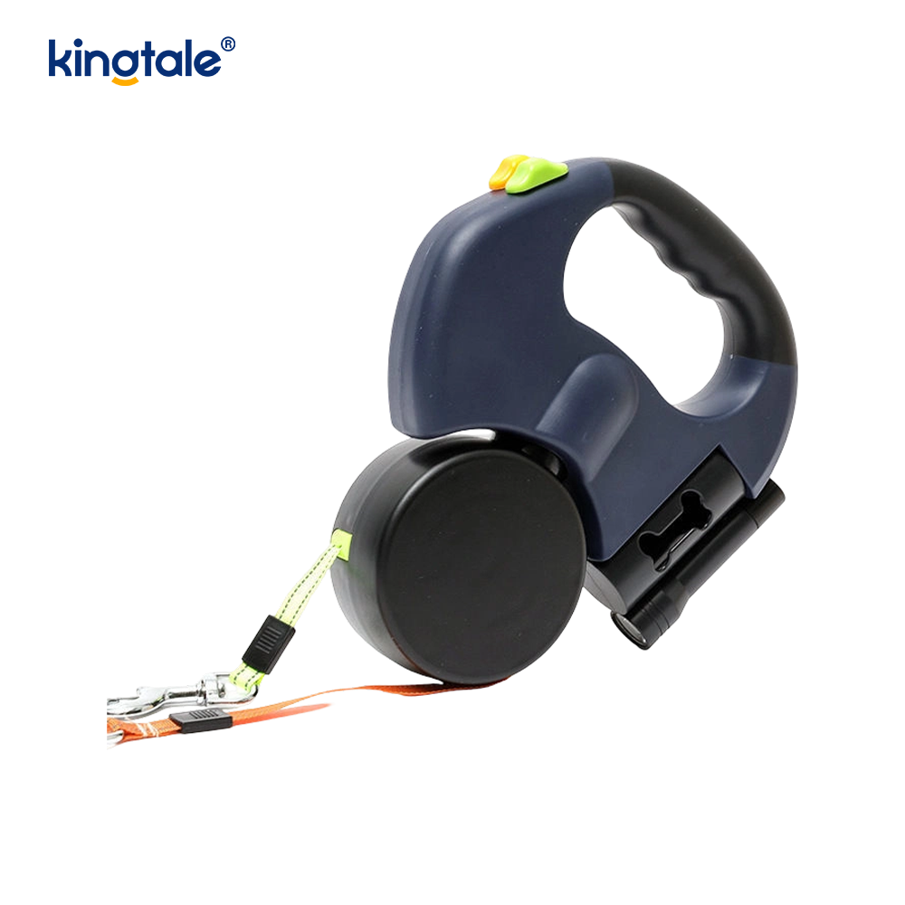 Laisse double pour chien rétractable à 360 degrés avec lumière LED