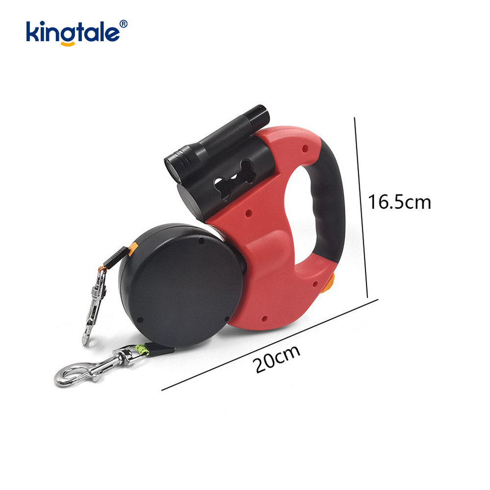 Laisse double pour chien rétractable à 360 degrés avec lumière LED
