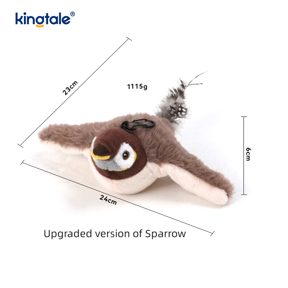 Jouet oiseau/chat électrique rechargeable en peluche et réaliste qui émet des sons lorsqu'il est tapoté