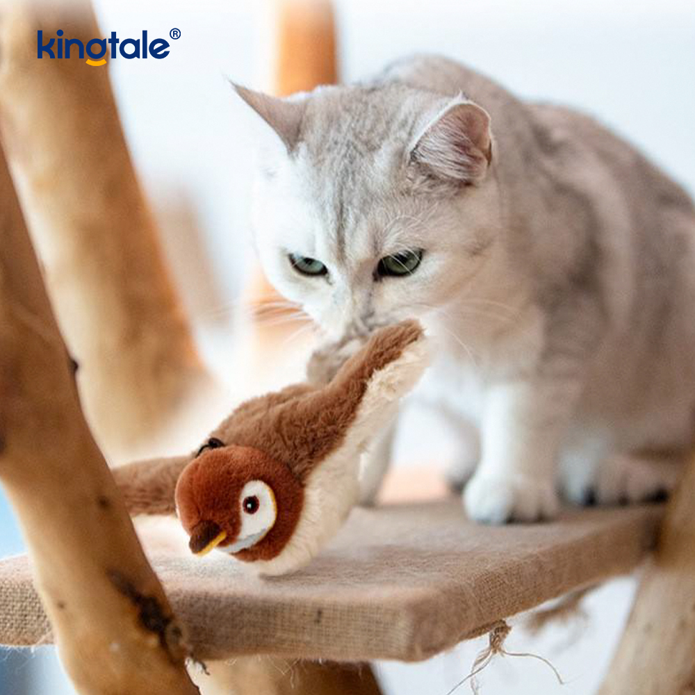 Jouet oiseau/chat électrique rechargeable en peluche et réaliste qui émet des sons lorsqu'il est tapoté