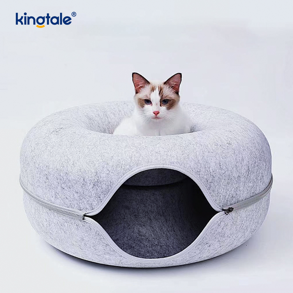 Feutre rond détachable et intérieur lavable pour chat, tunnel de jeu pour chat, lit de grotte