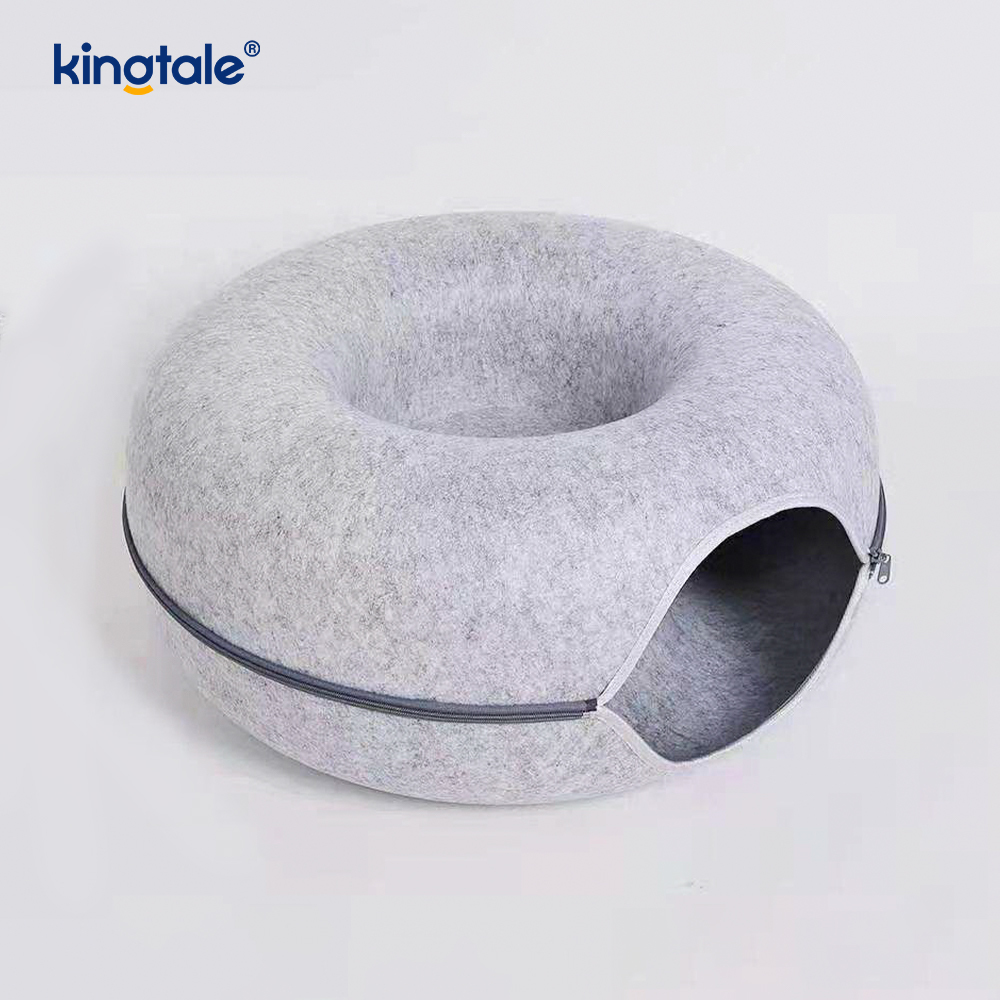 Feutre rond détachable et intérieur lavable pour chat, tunnel de jeu pour chat, lit de grotte
