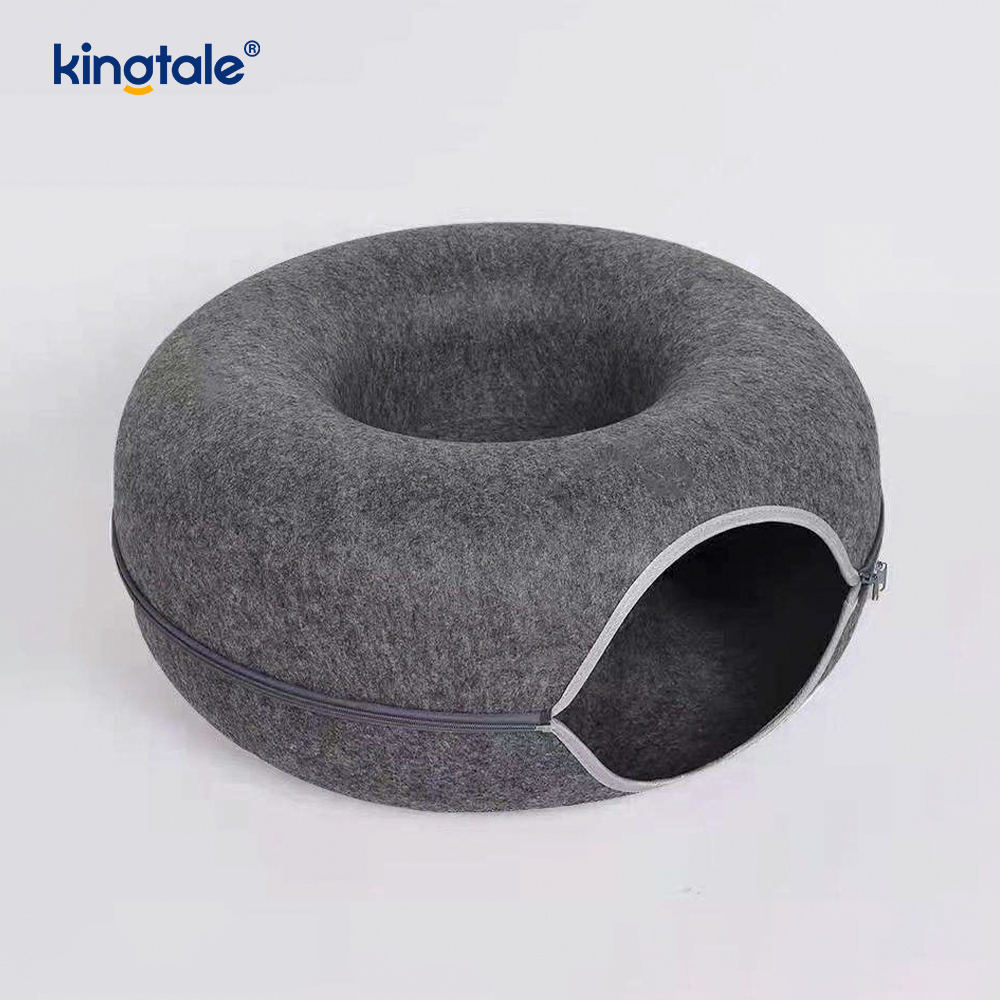 Feutre rond détachable et intérieur lavable pour chat, tunnel de jeu pour chat, lit de grotte